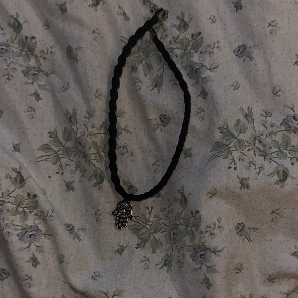 Black Braided Necklace with Silver Charm